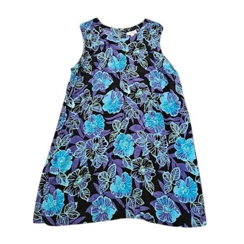 Coldwater Creek Dress Womens 3X Blue Purple Floral Beaded Sleeveless Tropical